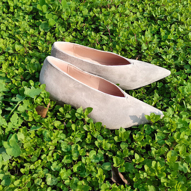 2022 nova primavera bombas femininas sapatos de couro genuíno mais tamanho 22-26.5cm camurça ovelha superior bombas de boca rasa único sapatos
