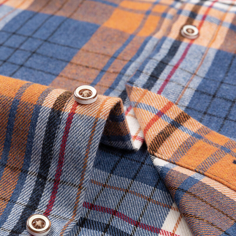 Männer der Mode 100% Baumwolle Gebürstet Flanell Gestreiften Shirts Einzelne Tasche Langarm Jugendliche Weiche Casual Plaid Checkered Hemd
