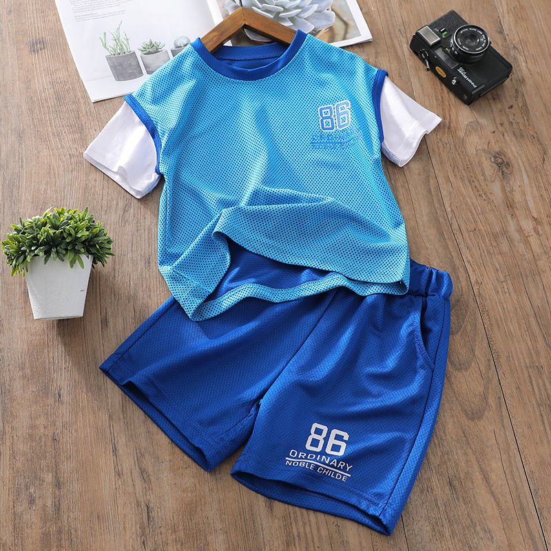 Children's quick-drying sports suit short-sleeved trendy handsome children's clothing fried street clothes 2022 new boy summer