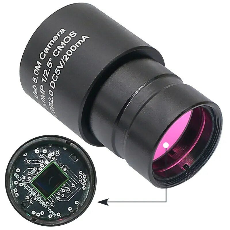 Cámara USB para microscopio, lente Digital CMOS HD de 5MP, con adaptador de anillo de 30mm y 30,5mm, grabación de captura de imagen