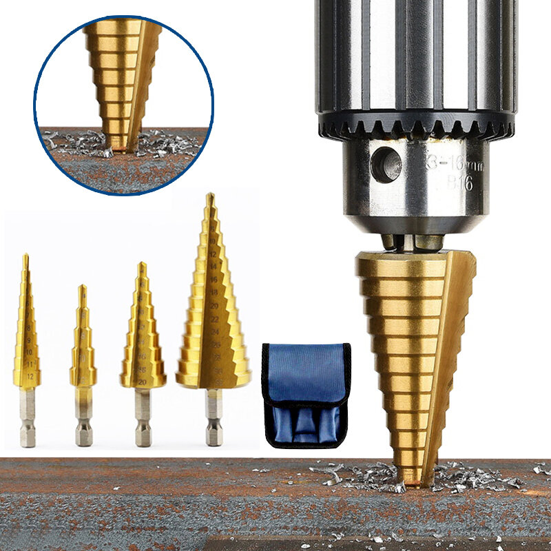 Foret étagé en titane HSS 4-12/4-20/4-32mm, outils de coupe en cône étagé, travail de l'acier et du bois, perçage du métal, acier rapide