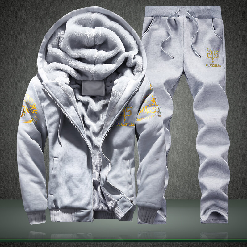 ฤดูหนาวใหม่หนาผู้ชาย Outerwear ชุด2022ใหม่ Warm Hooded กีฬา Zipper Cardigan Hooded + กางเกงสบายๆชุด