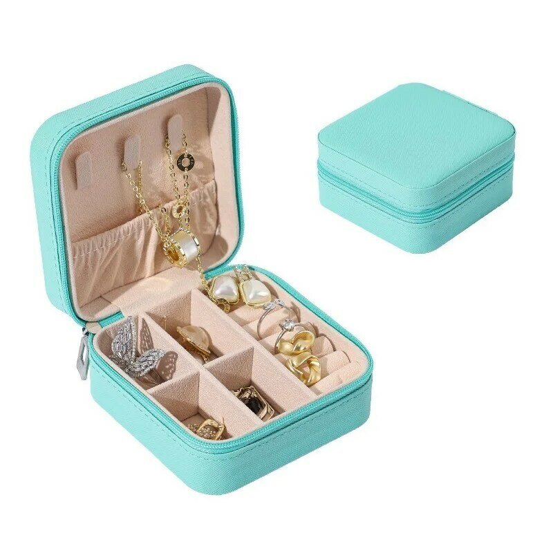 Zlalhaja caixa de jóias de viagem de couro portátil jóias organizador caixa brincos colar caso de armazenamento titular exibição
