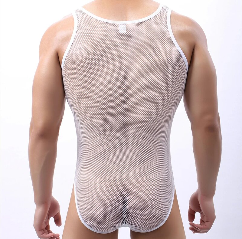 Transparante Man Sexy Lingerie Visnet Bodysuit Fitness Workout Outdoor Kuisheidsgordel Voor Mannelijke Compressie Shirt Gewicht Vest Pak