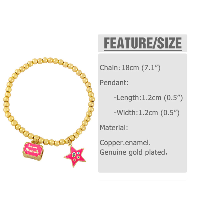 Abstand Charme Sterne Schloss Armband frauen Einfache Art Und Weise Hand-perlen Gold Kupfer Perlen Elastische Armband Schmuck