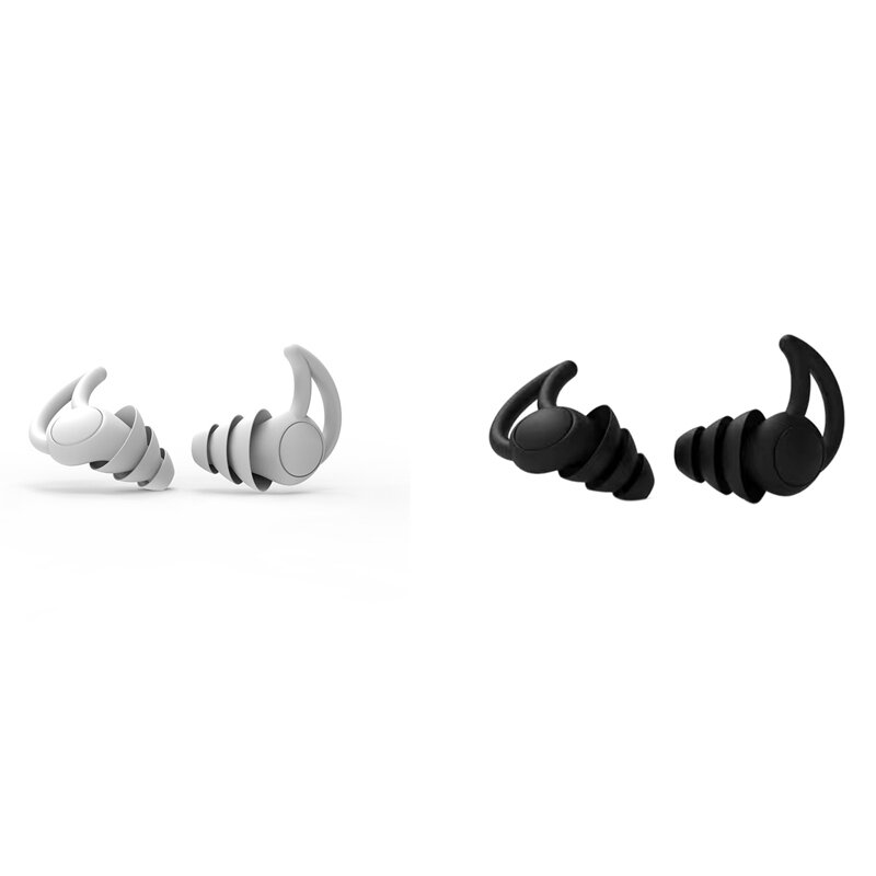 2 pares de tapones para los oídos cómodos en forma de cono para dormir, tapones para los oídos a prueba de ruido, protección para el sonido del sueño (gris y negro)