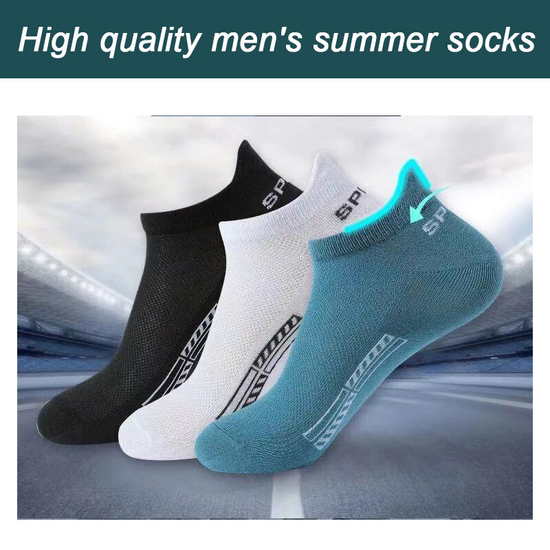 5 pares de alta qualidade homens meias tornozelo respirável algodão esportes meias malha casual atlético verão corte fino curto sokken tamanho 38-48