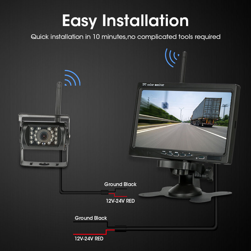 Vtopek-câmera de estacionamento com visão noturna., sistema de estacionamento sem fio com monitor de 7 modos de visão, para van e caminhões.