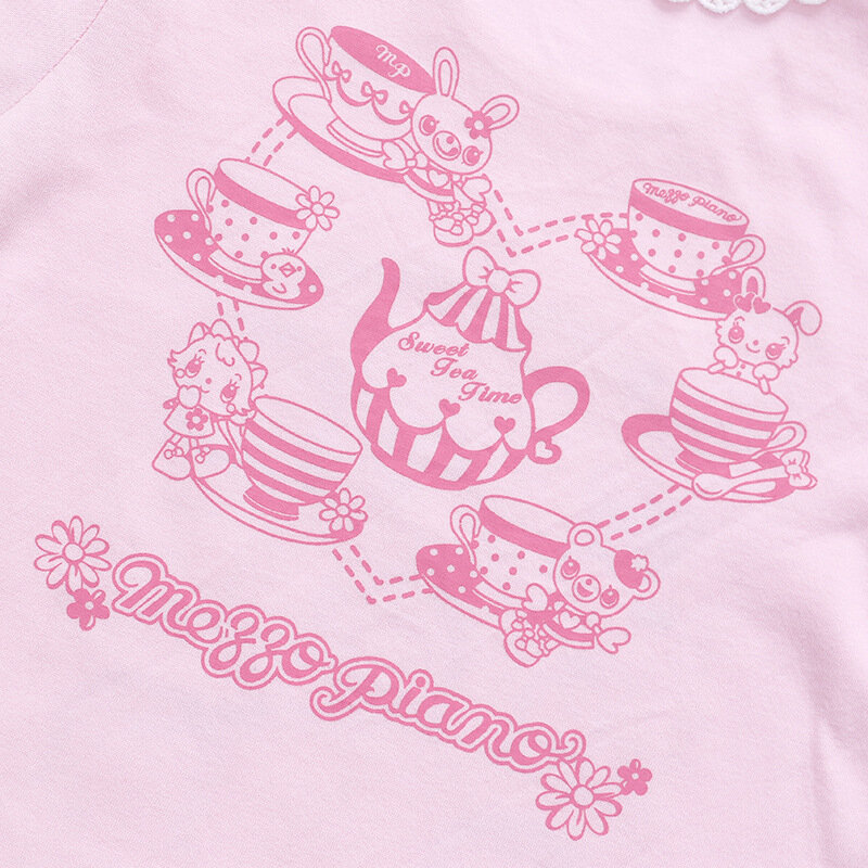 Pianista Kids Girl Cartoon Candy House Bunny Print t-shirt con colletto in pizzo a maniche corte ricamato
