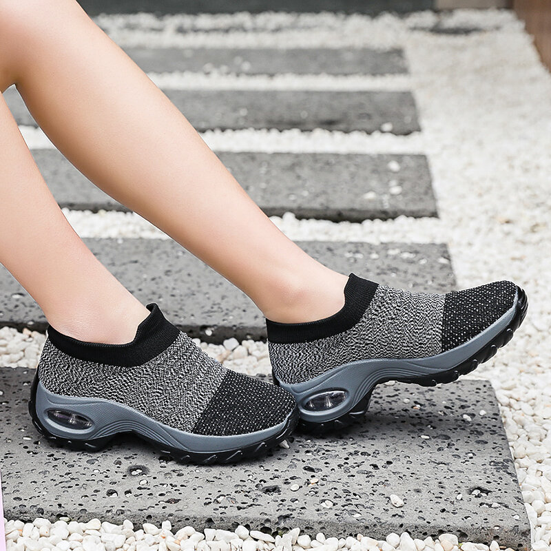 STRONGSHEN Women Sneakers Fashion Breathable Mesh Casual Shoes Platform Sneakers Socks-like Platform Slip-On Sneakers Walking