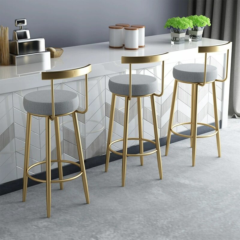 Moderno e minimalista simples golden bar banqueta cadeira encosto banqueta de mesa restaurante recepção lazer cadeira alta