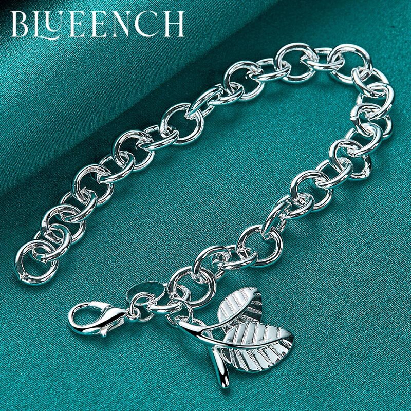 Blueench 925 prata esterlina folha círculo pulseira para festa de noivado feminino alta jóias