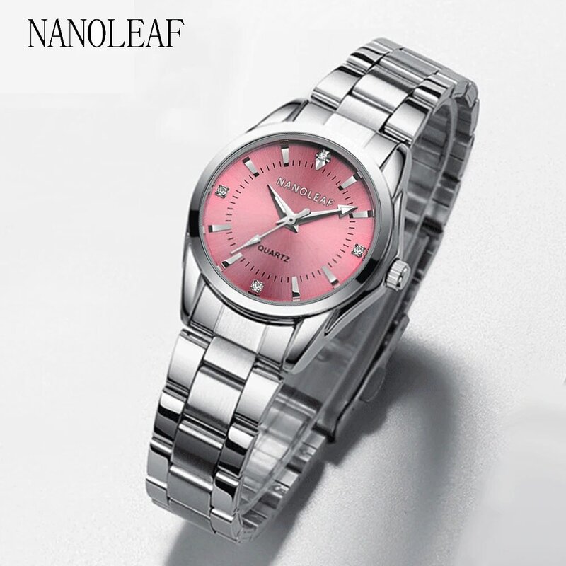 Модные женские круглые часы, маленькие женские кварцевые часы из нержавеющей стали, водонепроницаемый браслет, простой розовый, серебристы...