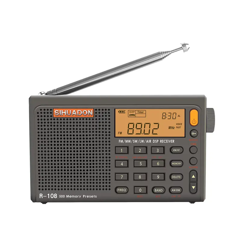 R-108 Radio FM Stereo Digital Tragbare Radio AM SW Air Radio Empfänger Alarm Funktion Display Uhr Temperatur Lautsprecher