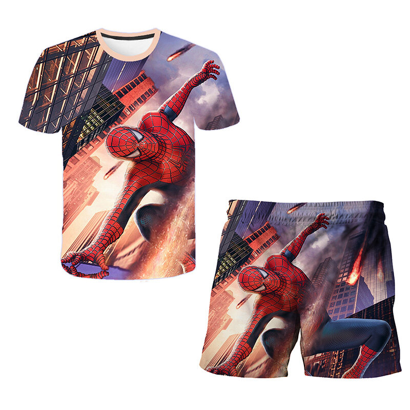 T-shirt Spiderman Marvel + pantaloncini 2 pezzi abiti Hulk Captain America Boy t-shirt Top set di vestiti per bambini pantaloncini per ragazzi vestito per ragazze