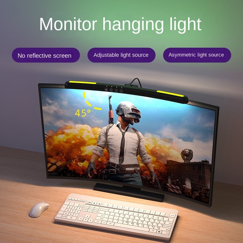 Barra de luz de Monitor de pantalla curva, luz colgante de pantalla de atenuación continua USB, luz de ambiente de fondo RGB, barra de luz de Monitor de PC