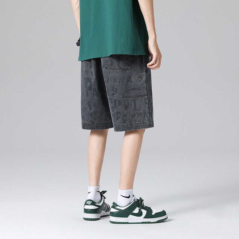 Streetwear Print zieleń wojskowa męskie spodenki luźne w pasie hip-hopowe spodnie na deskorolce 2022 letnie nowe dorywczo luźne męskie spodenki