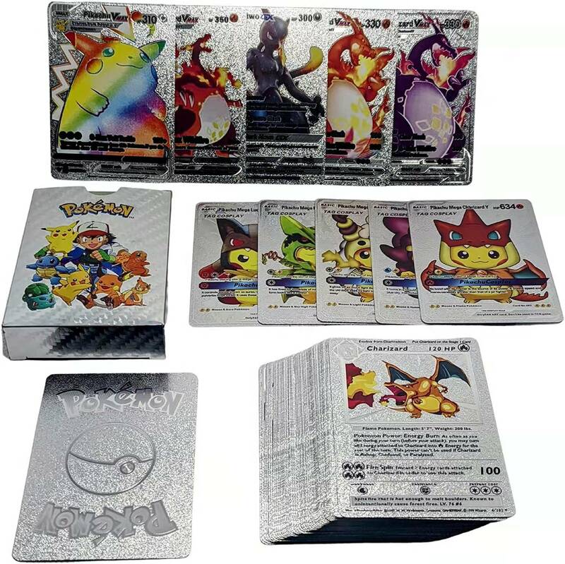 5-55PCS von Pokemon Gold Karten Folie Goldene silber Spanisch Englisch Karten Brief Charizard Vmax Gx Serie Spiel karte