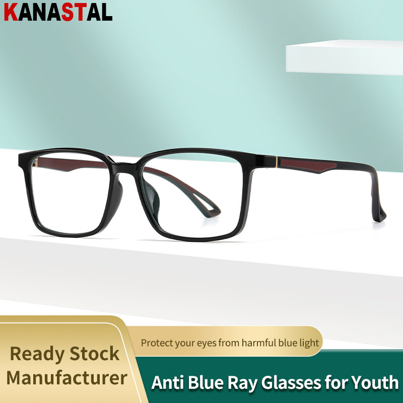 New Students Blue Light Blocking Glasses TR Metal Ultralight Bicolor Square Eyeglasses Frame Eyewear Simple Youth Myopia Glasses