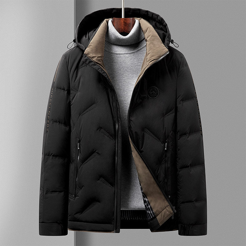 캐주얼 후드 다운 숏 코트 및 재킷 남성용, 단색, 겨울