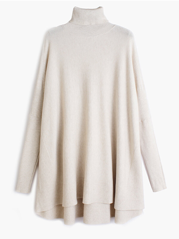 EAM-suéter de punto de talla grande para mujer, Jersey holgado de cuello alto de manga larga, moda nueva, primavera y otoño, 2023, 19A-a43