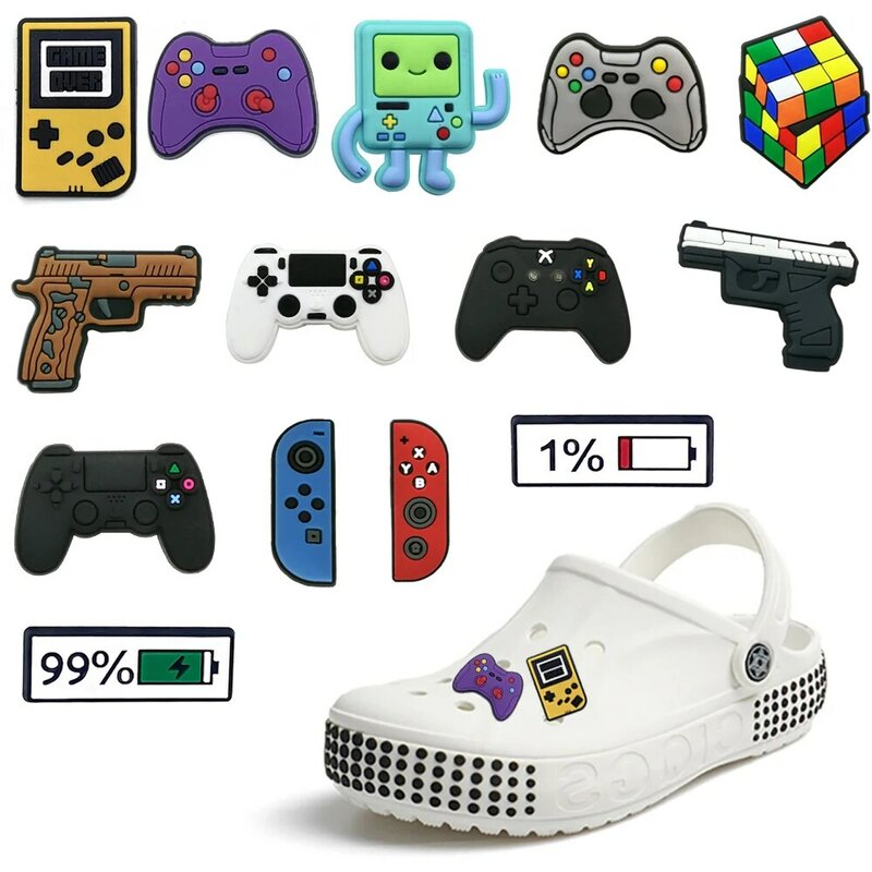 Enkele Verkoop 1Pcs Pistol Shoe Charms Accessoires Decoraties Game Controllers Pvc Croc Jibz Gesp Voor Kids Party Xmas Gifts