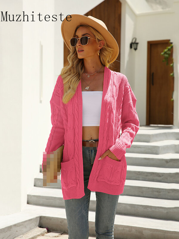 2022 nuovo autunno inverno abbigliamento donna Cardigan oversize maglione Twist giacca lavorata a maglia donna Cardigan rosa maglioni per le donne