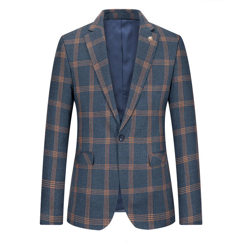 Blazer xadrez slim fit masculino, blazers casuais para homens, jaqueta formal xadrez de negócios, primavera, outono, 2021, 5XL