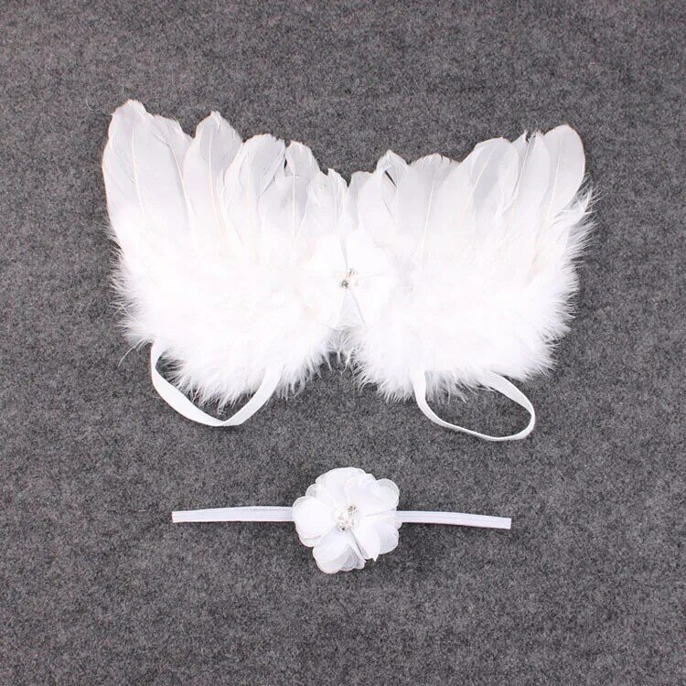 Fashion Newborn Baby Kids Feather Lace Headband Angel Wings Flowers Photo Props newborn photography props