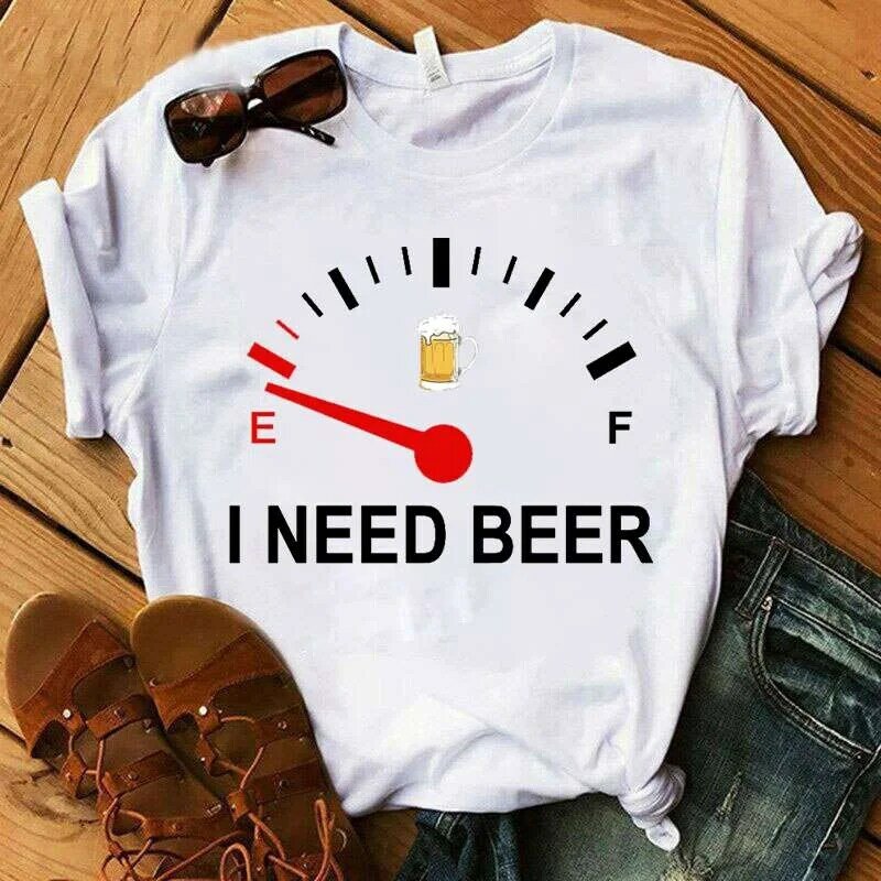 Camiseta con estampado de I Need Beer para mujer y hombre, camisetas de manga corta informales con cuello redondo, camisetas creativas personalizadas de verano
