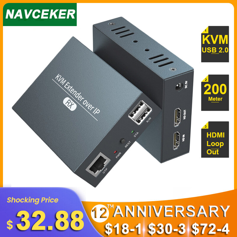 2021 Navceker HDMI KVM Extender Over IP RJ45 Jaringan Ethernet KVM Extender USB HDMI 200M Over UTP/STP KVM Extender CAT5 CAT6
