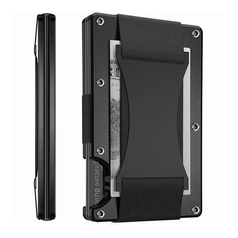Męskie smukłe portfele męskie markowe luksusowe aluminiowe portmonetki z włókna węglowego RFID designerskie etui Carteira Masculina etui na karty kredytowe