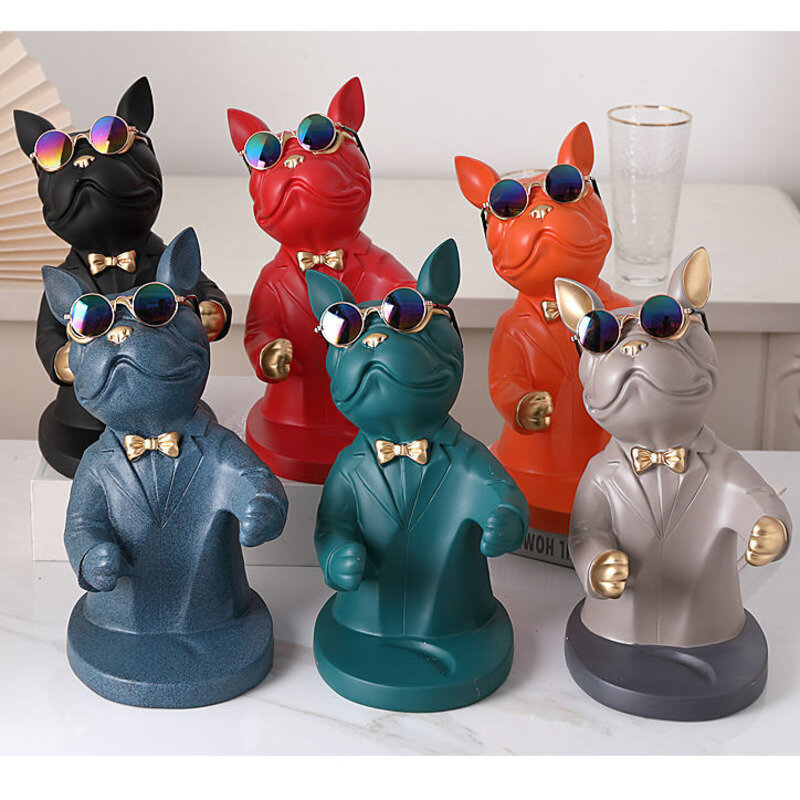 Bulldog creativo di lusso portabottiglie armadietto figurine di animali portabicchieri da vino ornamenti da tavolo statua decorazione della casa soggiorno