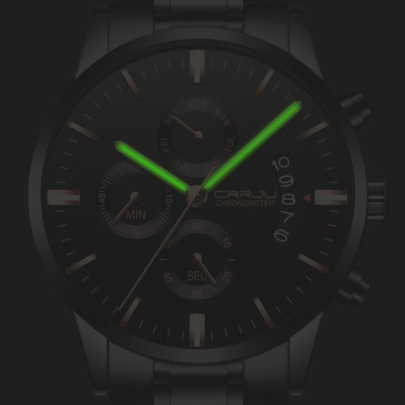 Multifunctional Six Needle Chronograph Man CRRJU Fashion Casual Sports Watches Modern Design Quartz Wrist Men Mesh belt Watch