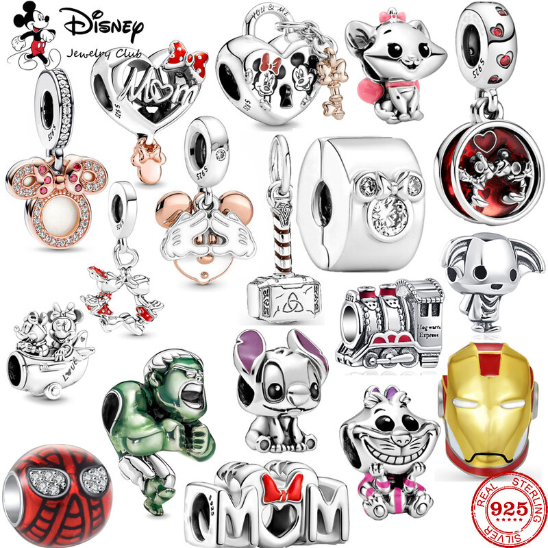 Disney-925 encantos de prata para as Mulheres, Mickey, Minnie Clip, Stitch, Bead, Fits Pulseiras Pandora originais, DIY, Jóias, Mom, New