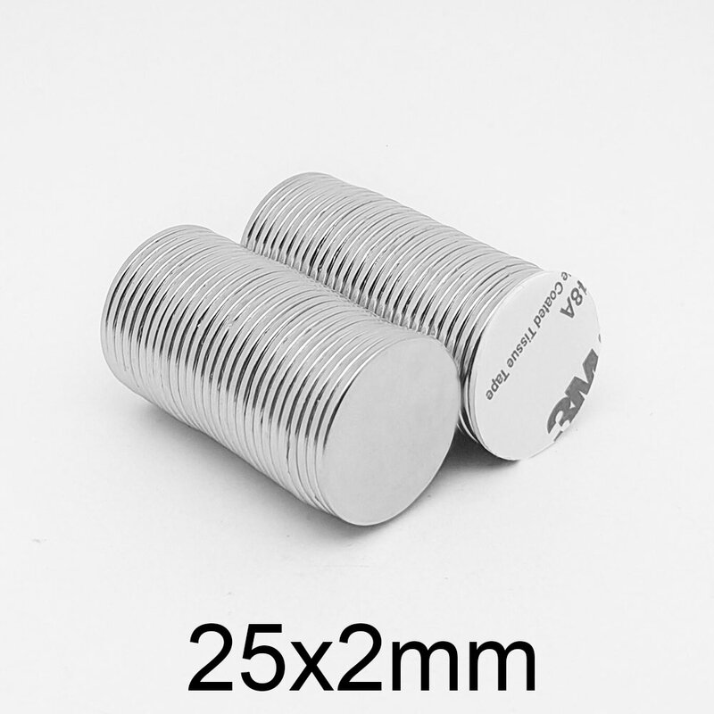2/5/10/20/50PCS 25x2 Round Strong Powerful Magnetic Magnet With 3M Double-Sided Adhesive Tape 25*2 Disc Neodymium Magnet 25x2mm