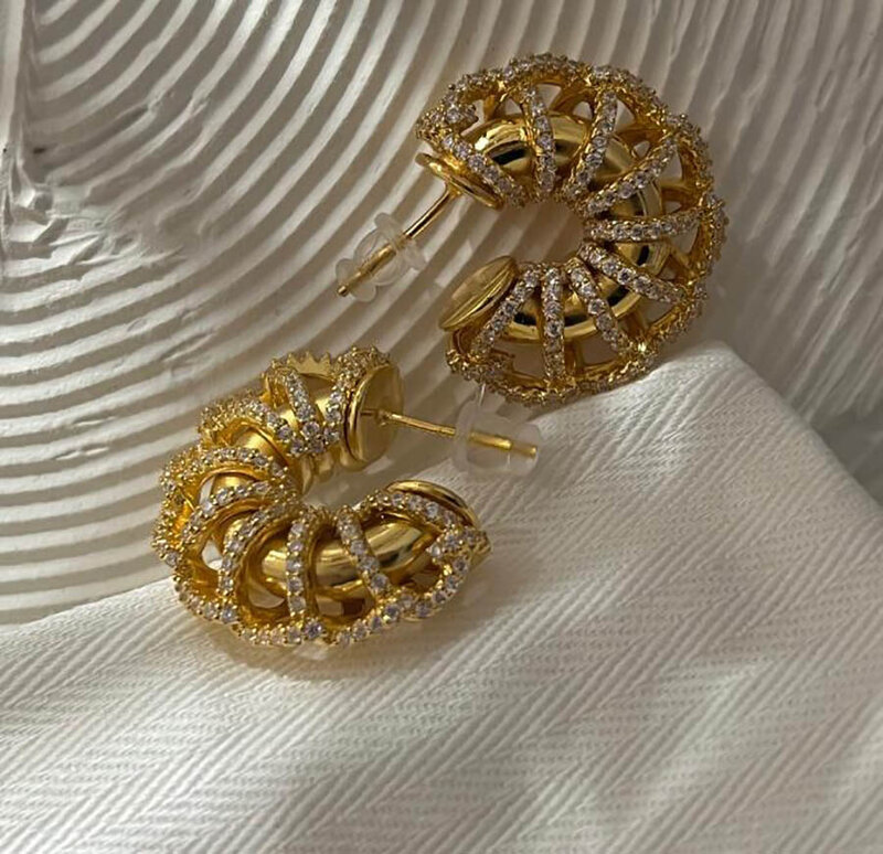 Spring new 2022 French retro court style designer luxury fashion boutique earrings golden C-SHAPE classic women jewelry