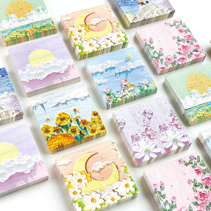 Notebook ins three-dimensional oil painting fresh and tearable message book note memo pad 100 sheets cute school supplies