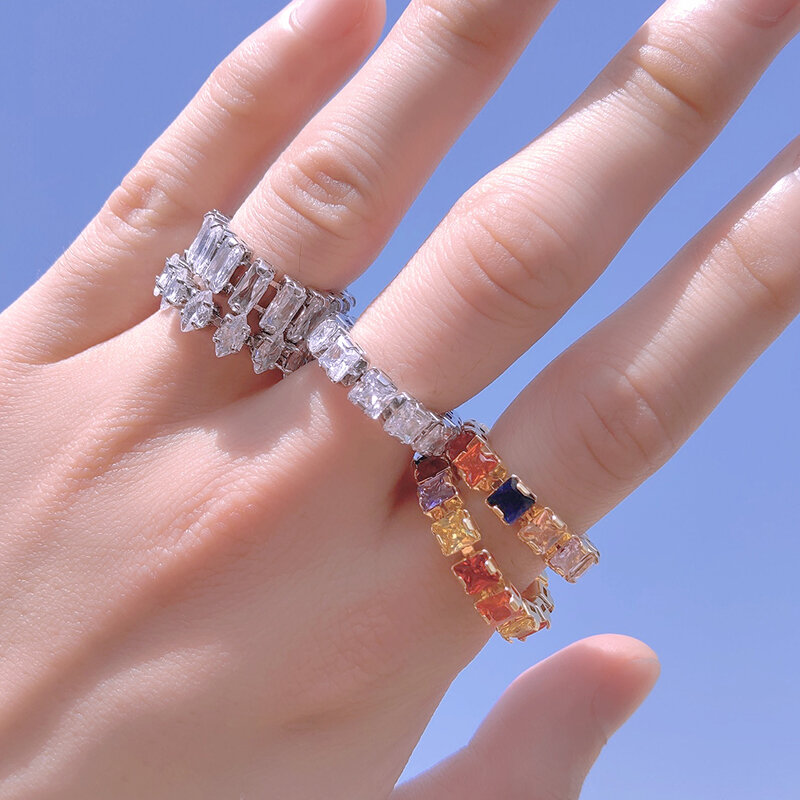 Resz 2022 nuovi eleganti anelli di Zirconia alla moda per le donne colorati CZ Crystal Party vendita calda anelli di zircone gioielli anniversario femminile