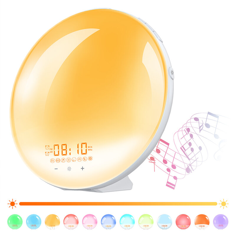 Smart WiFi Wake Up Light 7 Colors Sunrise Alarm Clock FM Radio Digital Nightlight Clock Tuya APP Works with Alexa Google Home