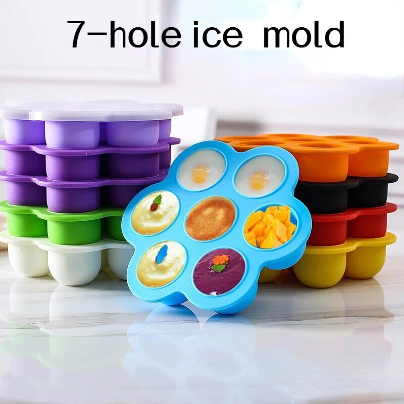 7หลุม Ice Cream Ice Pops แม่พิมพ์ซิลิโคนถาดน้ำแข็ง Lolly แม่พิมพ์ซิลิโคนกล่องอาหารเสริมผลไม้ Shake อุปกรณ์เสร...