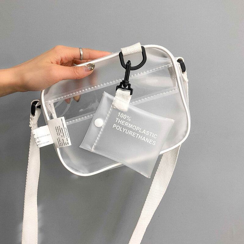 캐주얼 PVC 투명 클리어 여성 Crossbody 가방 숄더 가방 핸드백 젤리 작은 전화 가방 카드 홀더 와이드 스트랩 플랩