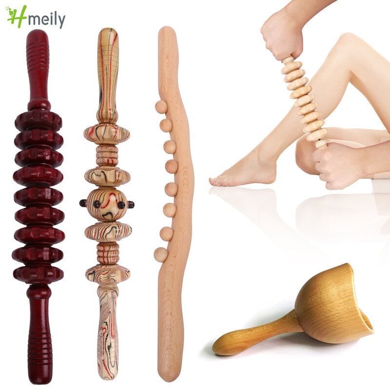 Herramienta de masaje de madera, masajeador de rodillo de terapia Gua Sha para alivio del dolor de espalda, belleza, salud, adelgazamiento, quema de grasa