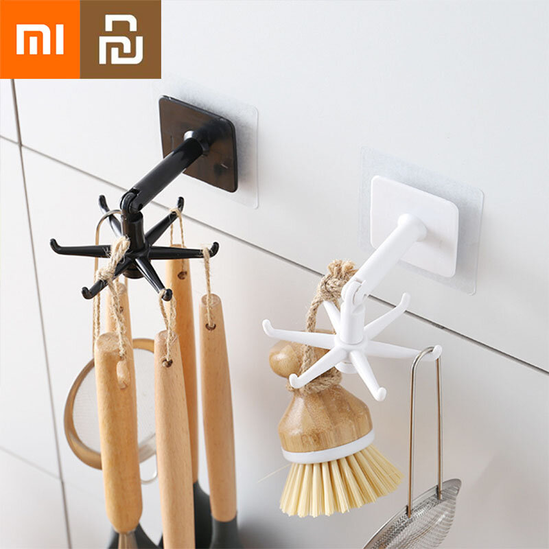 Xiaomi Youpin Rotatable Hook Free Punch Strong Viscose Storage 360° Rotation Without Trace Hook Hanger Kitchen Bathroom Tools