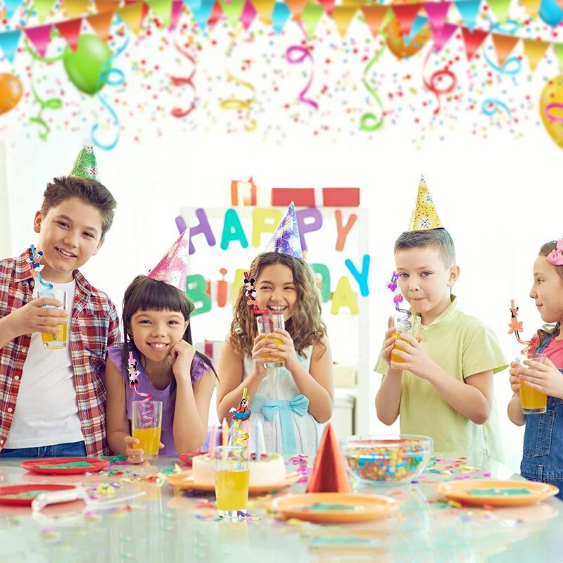 12 stücke wieder verwendbare Minnie Maus Strohhalme Mickey Mouse Trinkhalme Obst Party liefert für Kinder Jungen Mädchen Geburtstag Dekorationen