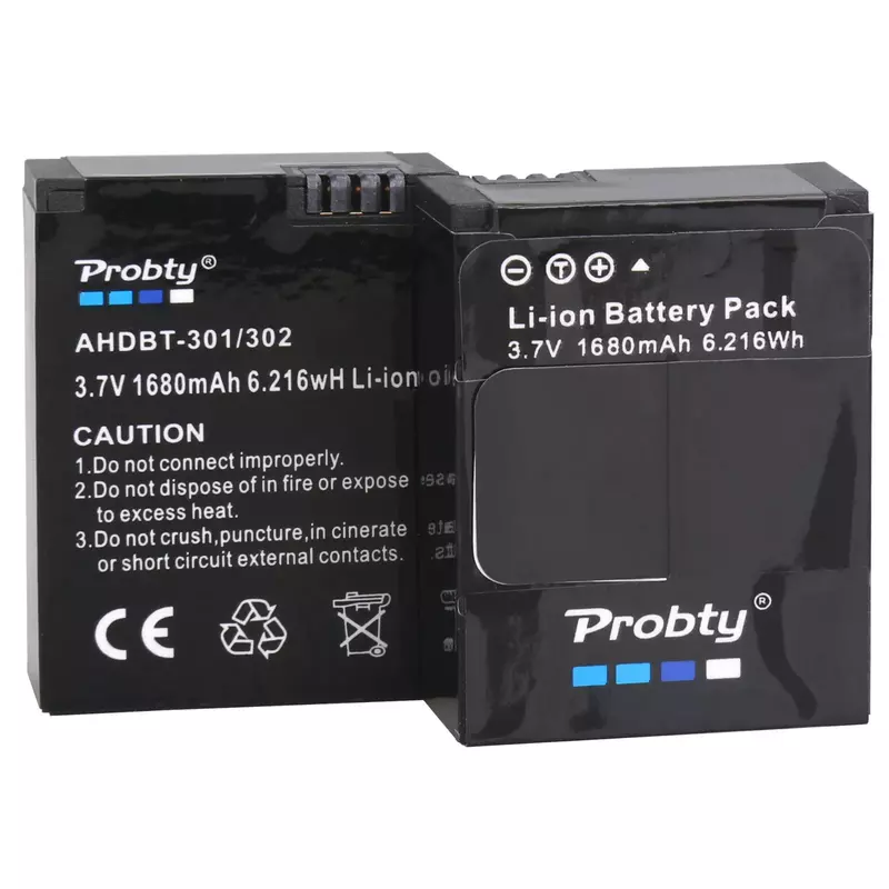 Pro-bty – accessoires de caméra d'action pour GoPro hero 3 + hero 3 + batterie + double chargeur LCD pour go pro AHDBT-301, originaux
