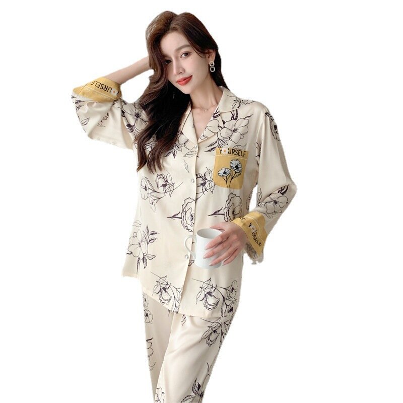Lato 2022 nowych kobiet bielizna nocna komplet piżamy kobiet koreańskiej wersji z długim rękawem modny nadruk garnitur wiosna/jesień cienkie ubrania domowe