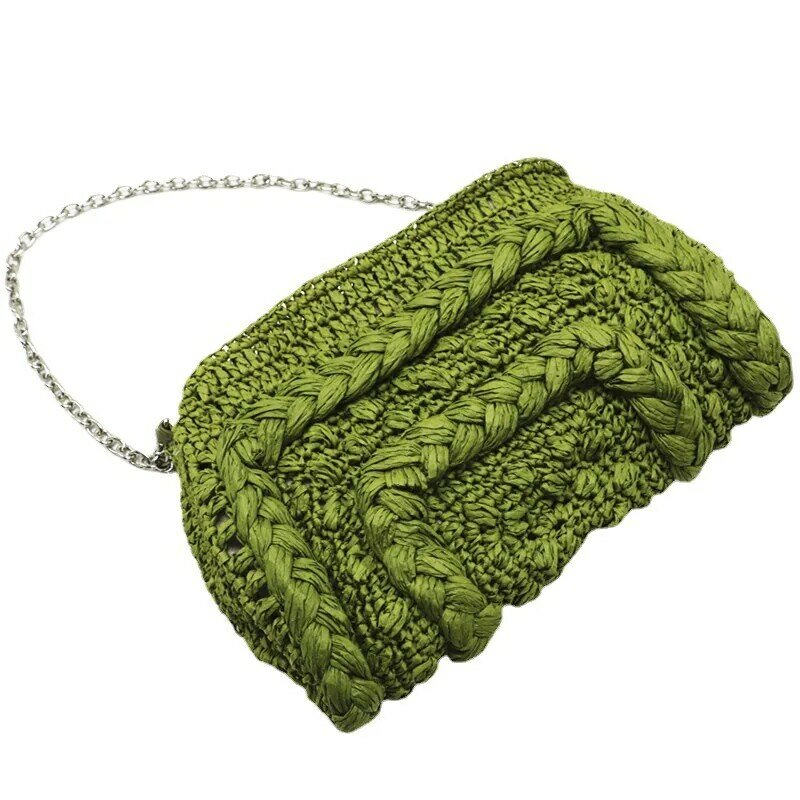 Fashion Straw Shoulder Bag for Women Hollow Chain Hobos Bag Shopper Handbag Ladies Casual Woven High-capacity Underarm Bags Ins