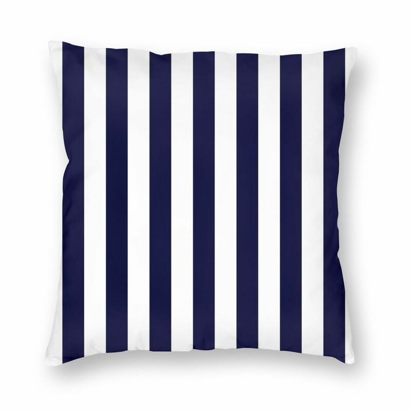 Taie d'oreiller carrée à rayures bleues et blanches, linge en Polyester imprimé, fermeture éclair, décor, taie d'oreiller, lit, voiture, canapé, chaise