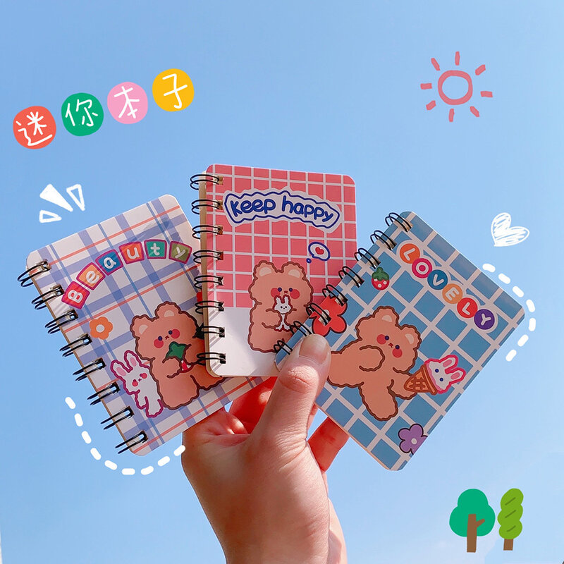 Cuaderno portátil de dibujos animados para estudiantes, Mini diario con bobina de conejo, oso de viento, dibujos animados, estilo coreano
